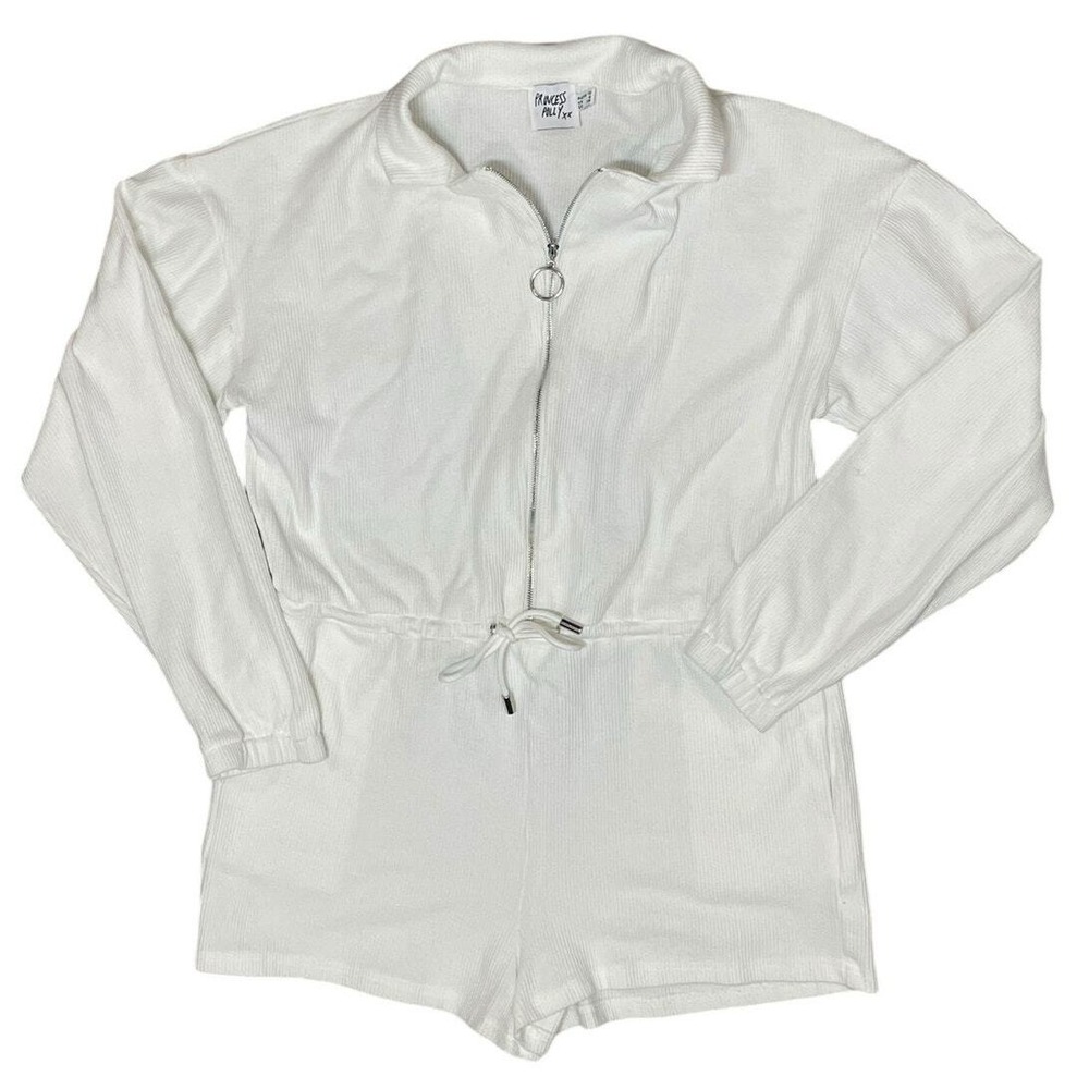 Princess Polly White Romper Zip Front Belted Lounge Playsuit Women 6 - Picture 2 of 8